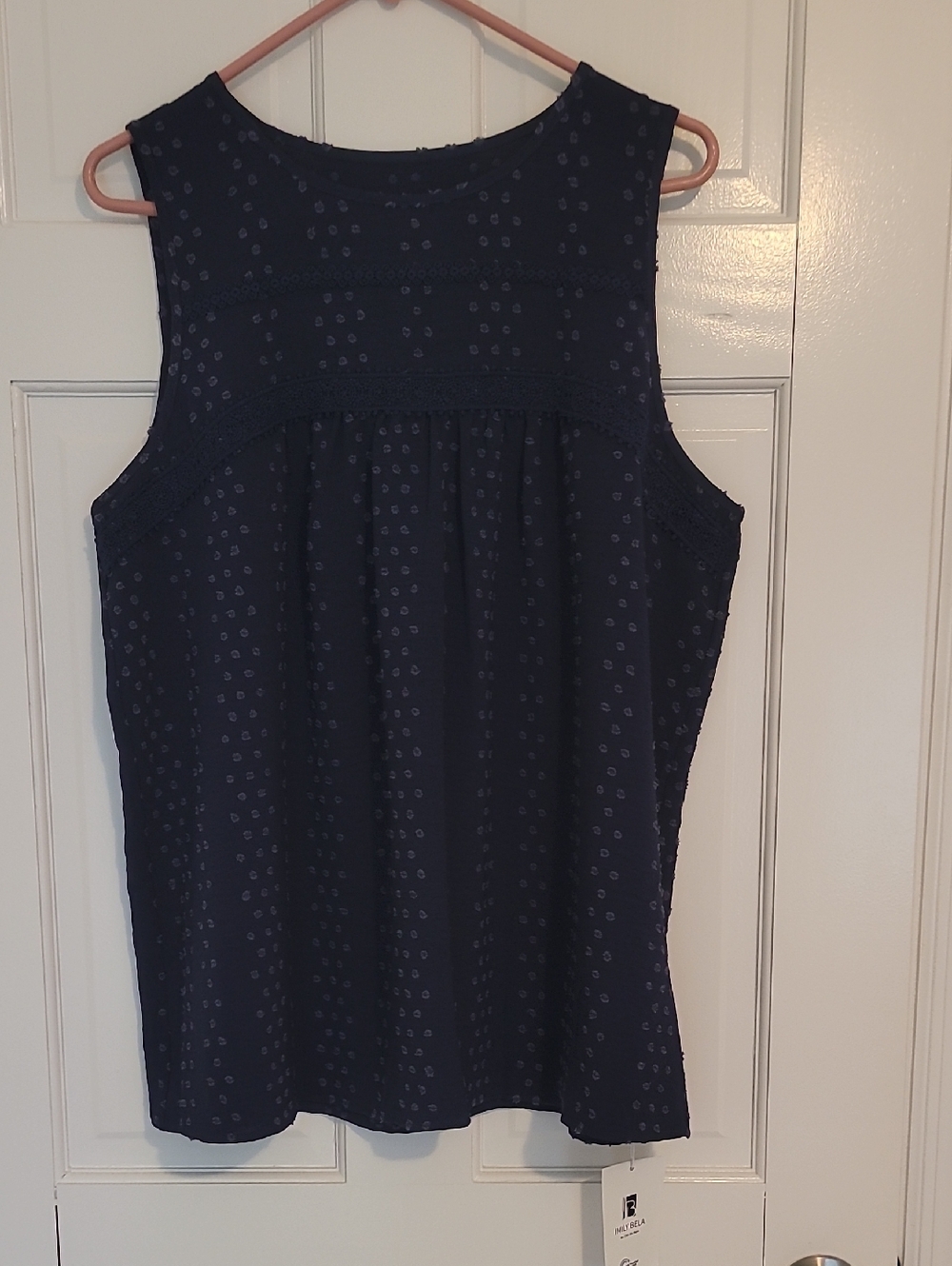 Imily Bela Navy Sleeveless Eyelet Tank Top
